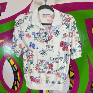 Vintage, Floral Polo Shirt. Similar to a size SP. Excellent condition!
